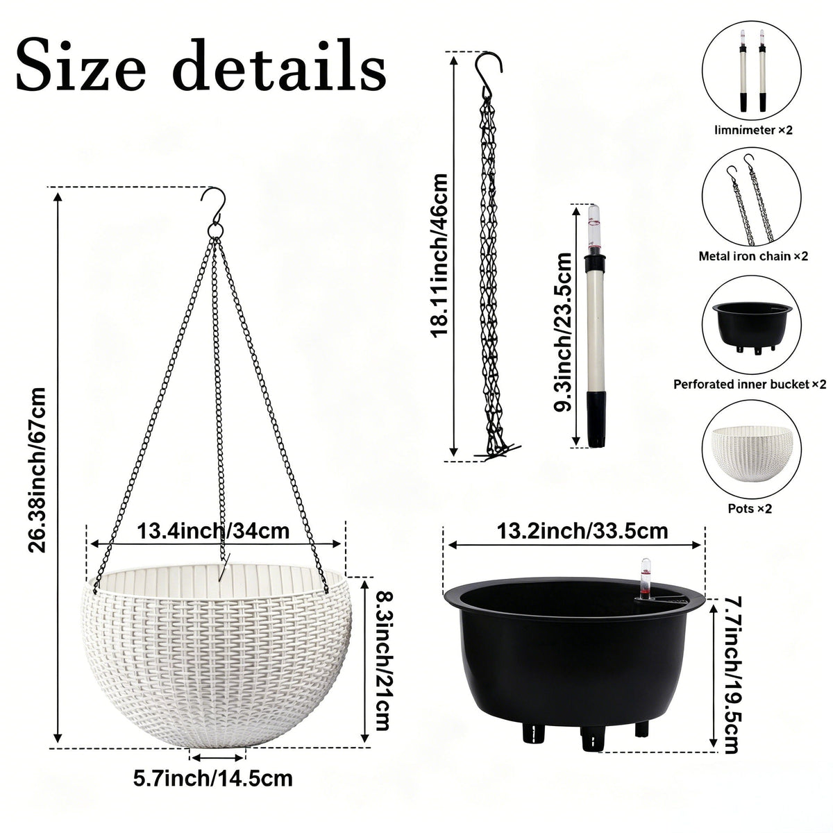 Self Watering Hanging Planter with Water Level Indicator - White, Black, or Dark Brown, photo 31 of 40