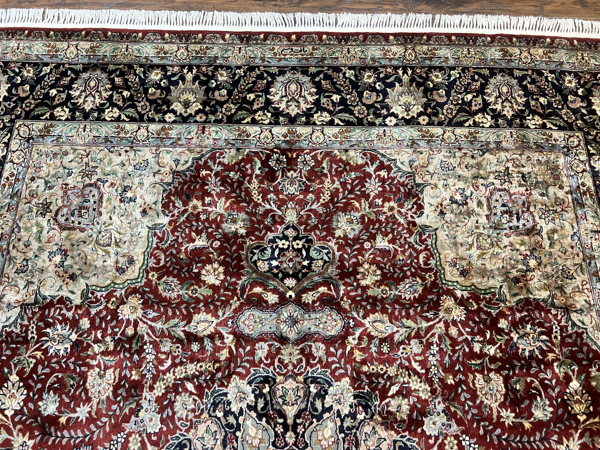 Pak Persian Rug 8x10, Wool Hand Knotted Vintage Carpet, Dark Red & Navy Blue, Dome Design Floral Medallion Rug, 8 x 10 Oriental Rug by Jewel Rugs