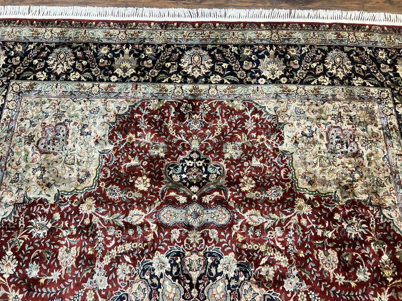 Pak Persian Rug 8x10, Wool Hand Knotted Vintage Carpet, Dark Red & Navy Blue, Dome Design Floral Medallion Rug, 8 x 10 Oriental Rug by Jewel Rugs