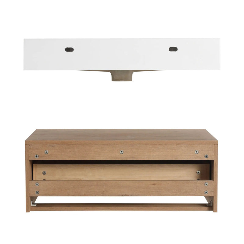 Modern Wall Mounted 30 Inch Bathroom Vanity With Resin Sink And 2 Side Cabinet In Imitative - Imitative Oak by HouseOfZazla