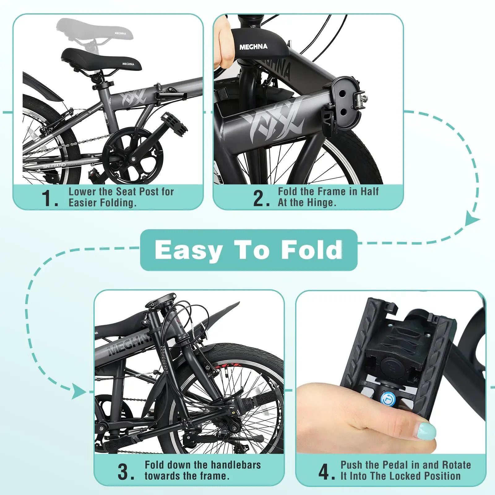 20 Inch Folding Bike for Adults with Basket and Phone Holder by HouseOfZazla