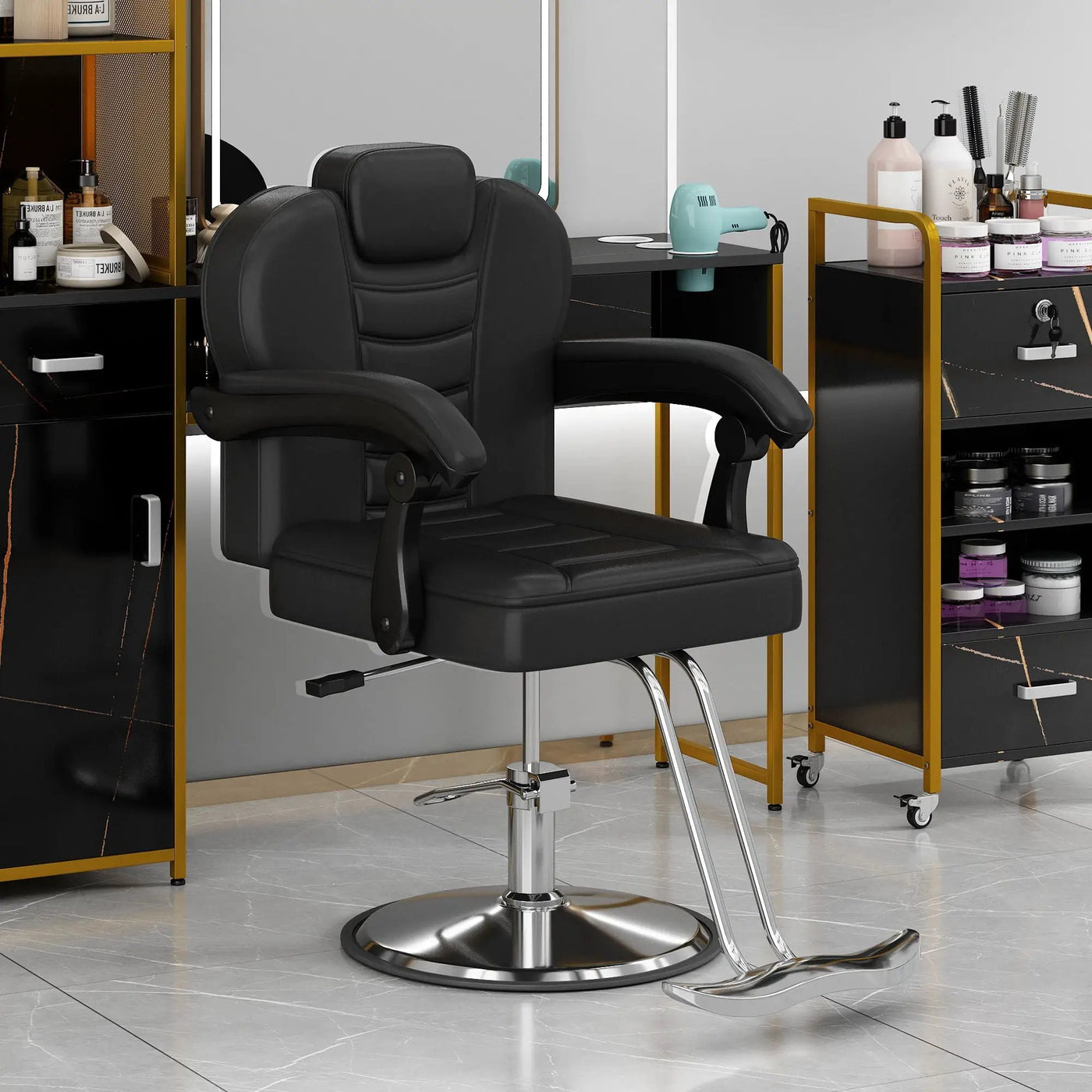 Classic Reclining Barber Chair Salon Chair For Hair Stylist With Heavy Duty Hydraulic Pump, 360° Rotation, Tattoo Chair Shampoo Beauty Salon Equipment, Max Load Weight 330 Lbs by HouseOfZazla