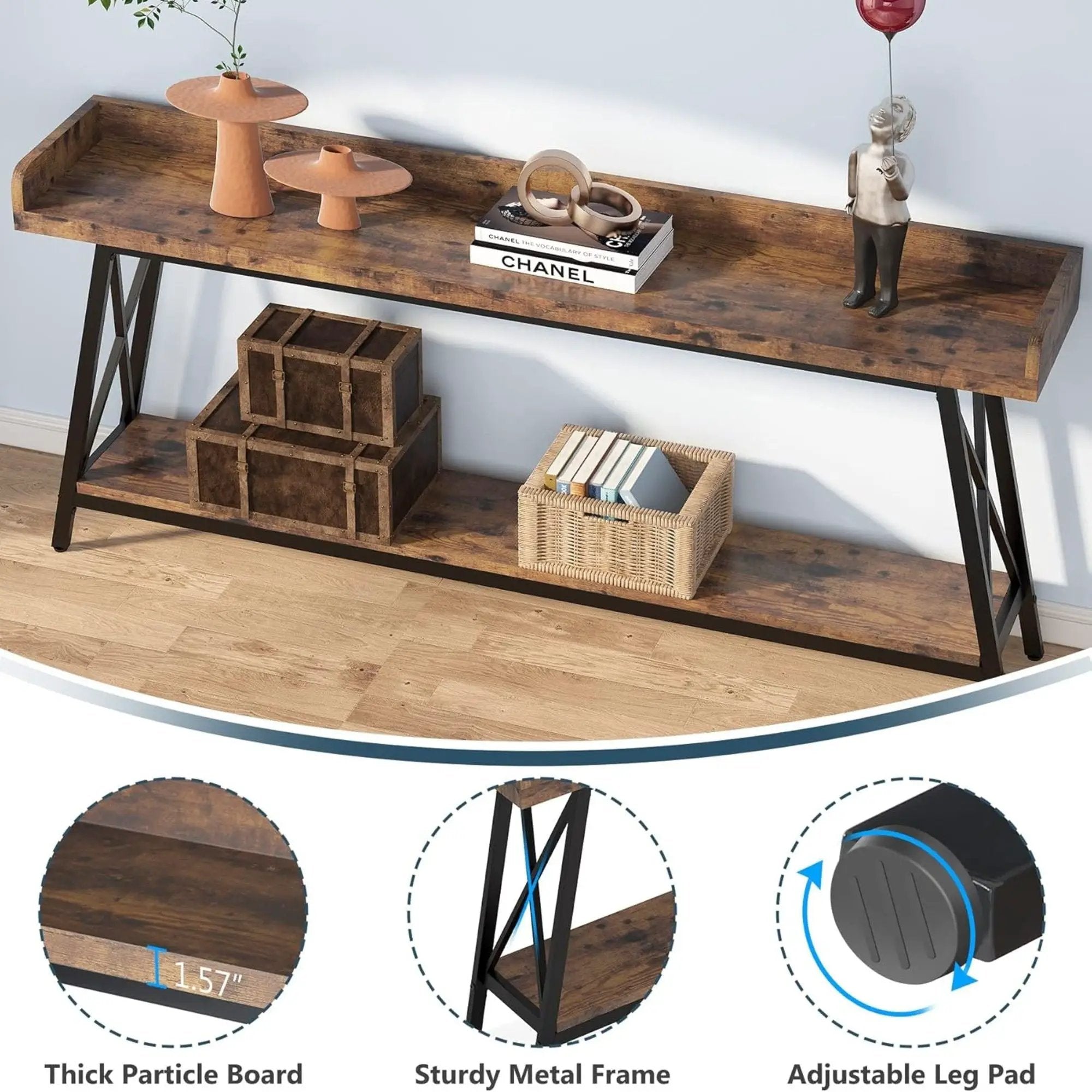 Extra Long Console Table For Living Room - Rustic Brown