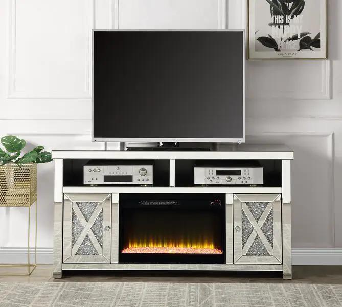 Noralie - 32" TV Stand With Fireplace - Mirrored & Faux Diamonds by Unique Piece Furniture