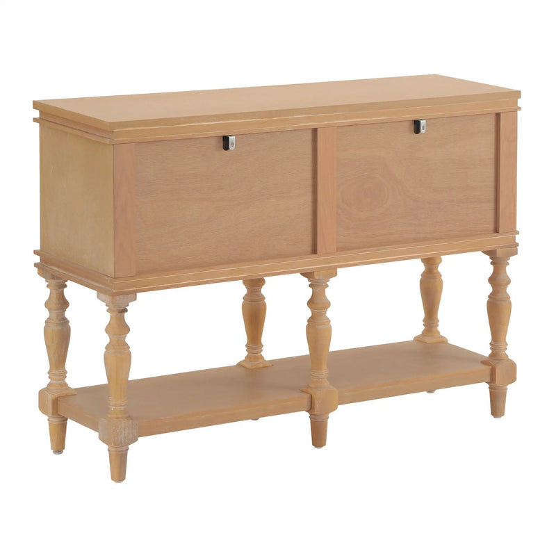 Console Table With 4 Soft Close Drawers, Thick Bottom Shelf For Living Room - Natural by HouseOfZazla