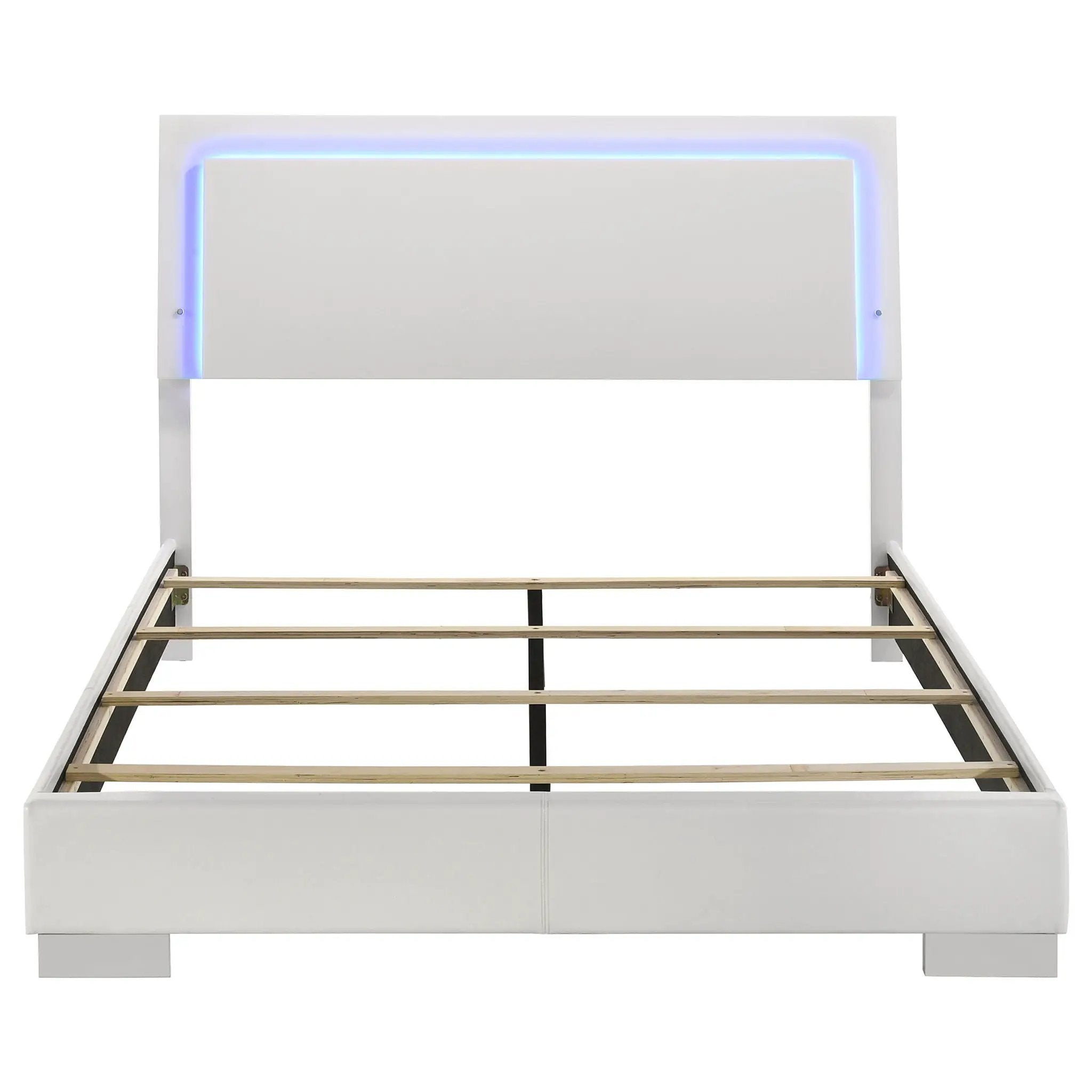Felicity Wood Queen LED Panel Bed White High Gloss by Unique Piece Furniture