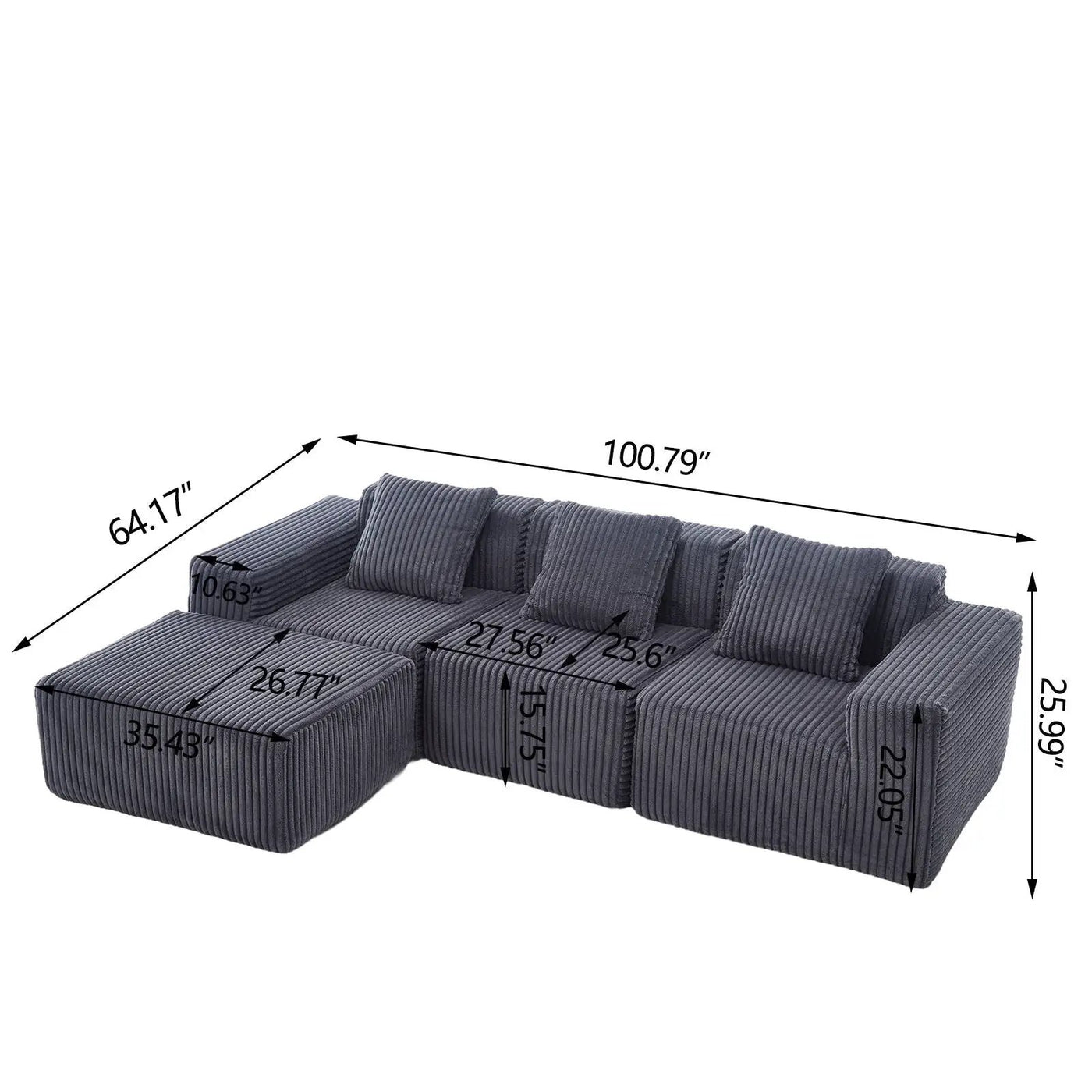 L - Shape Modern Minimalist Modular Sectional Sofa, Upholstered Cloud Couch With Deep Seats by Unique Piece Furniture