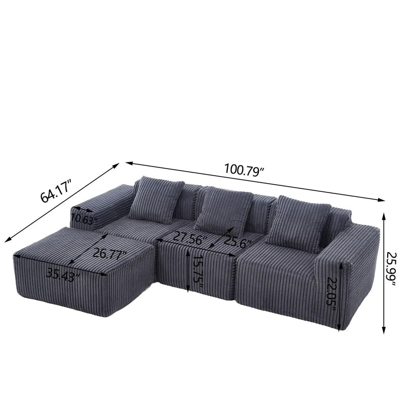 L - Shape Modern Minimalist Modular Sectional Sofa, Upholstered Cloud Couch With Deep Seats by Unique Piece Furniture