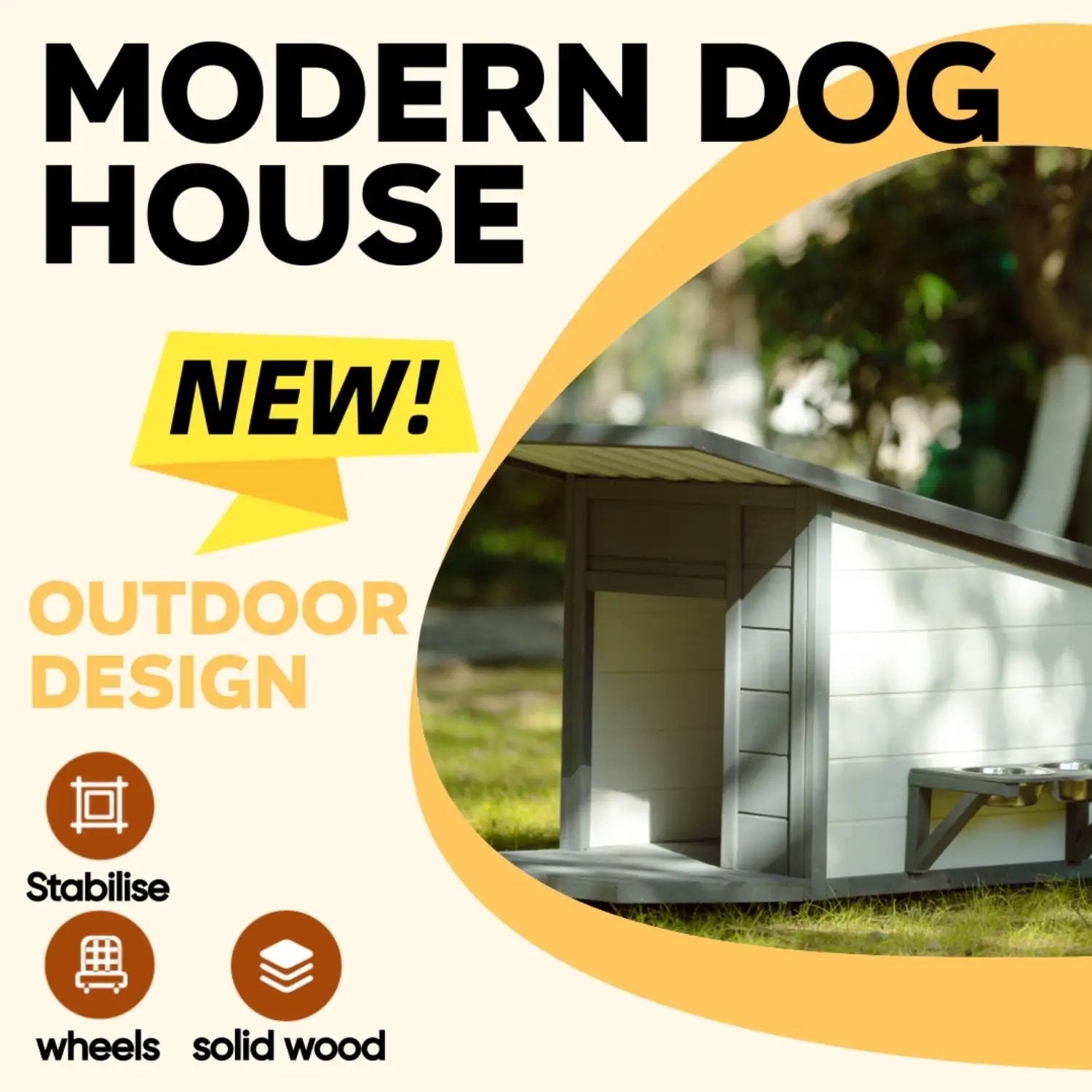 Modern Design Outdoor Dog House With Food Bowl And Wheels Pine - Gray / White by HouseOfZazla