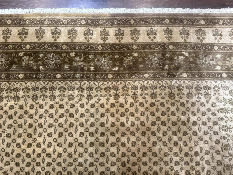 Indo Persian Rug 8x10, Allover Pattern, Beige, Wool Handmade Carpet by Jewel Rugs