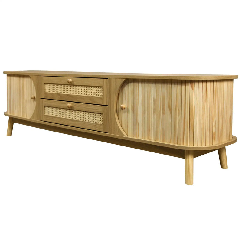 Rattan TV Stand For Tvs Up To 75'', Modern Farmhouse Media Console, Entertainment Center With Legs, TV Cabinet For Living Room, Home Theatre - Natural Wood by HouseOfZazla
