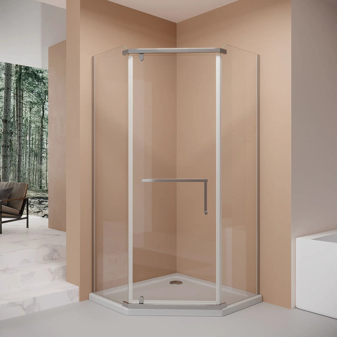 Frameless Neo Angle Shower Door WithTempered Glass by HouseOfZazla