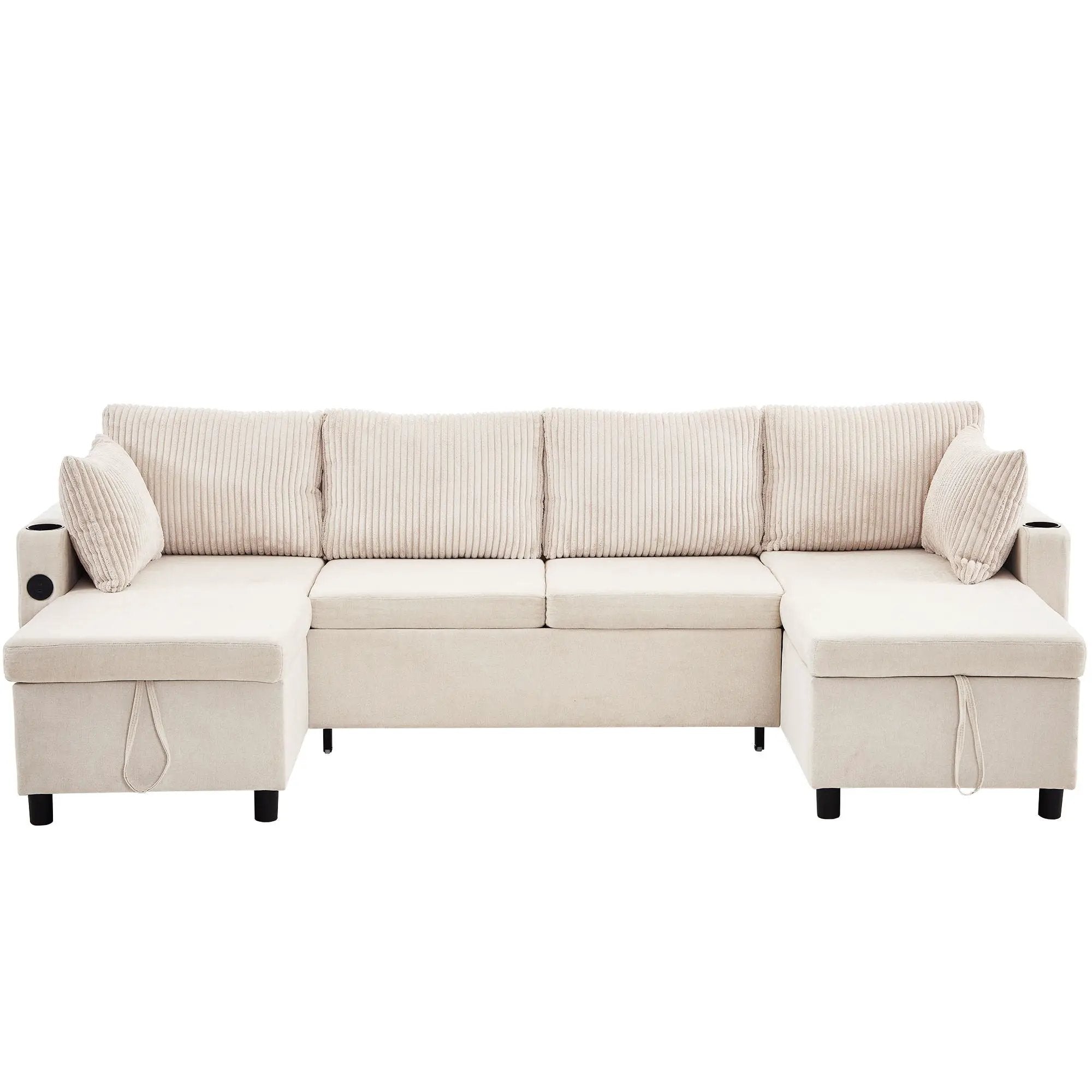 Sectional Sofa Bed With Pull Out Sleeper, USB Ports, Cup Holders by HouseOfZazla