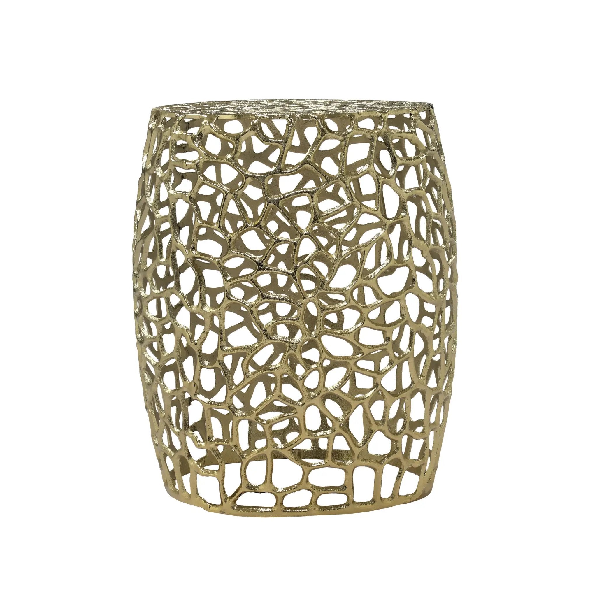 Aluminum Drum End Table with Intricate Design in Gold by HouseOfZazla