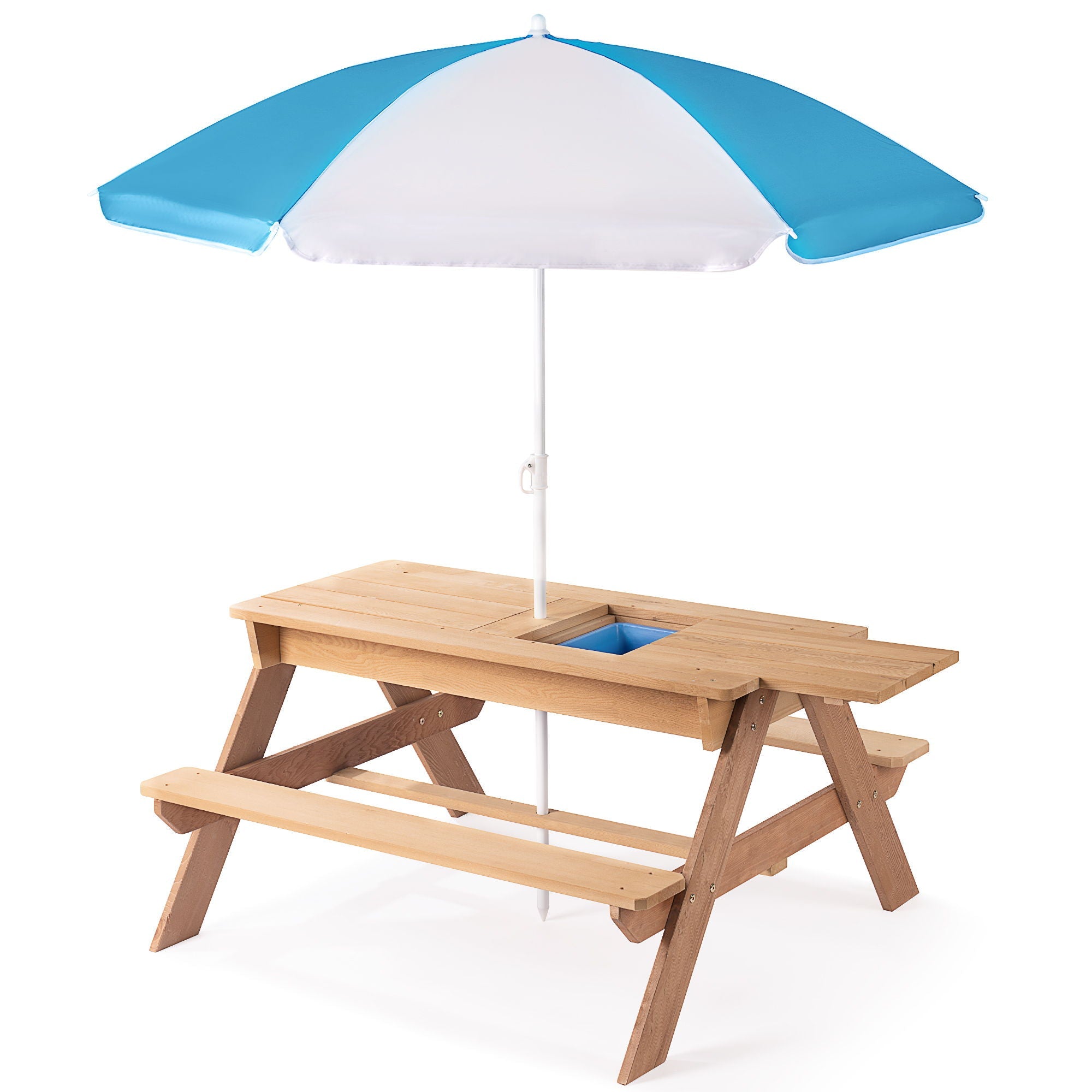 3-In-1 Kids Outdoor Wooden Picnic Table With Umbrella, Convertible Sand & Water, ASTM & CPSIA Certification by Unique Piece Furniture
