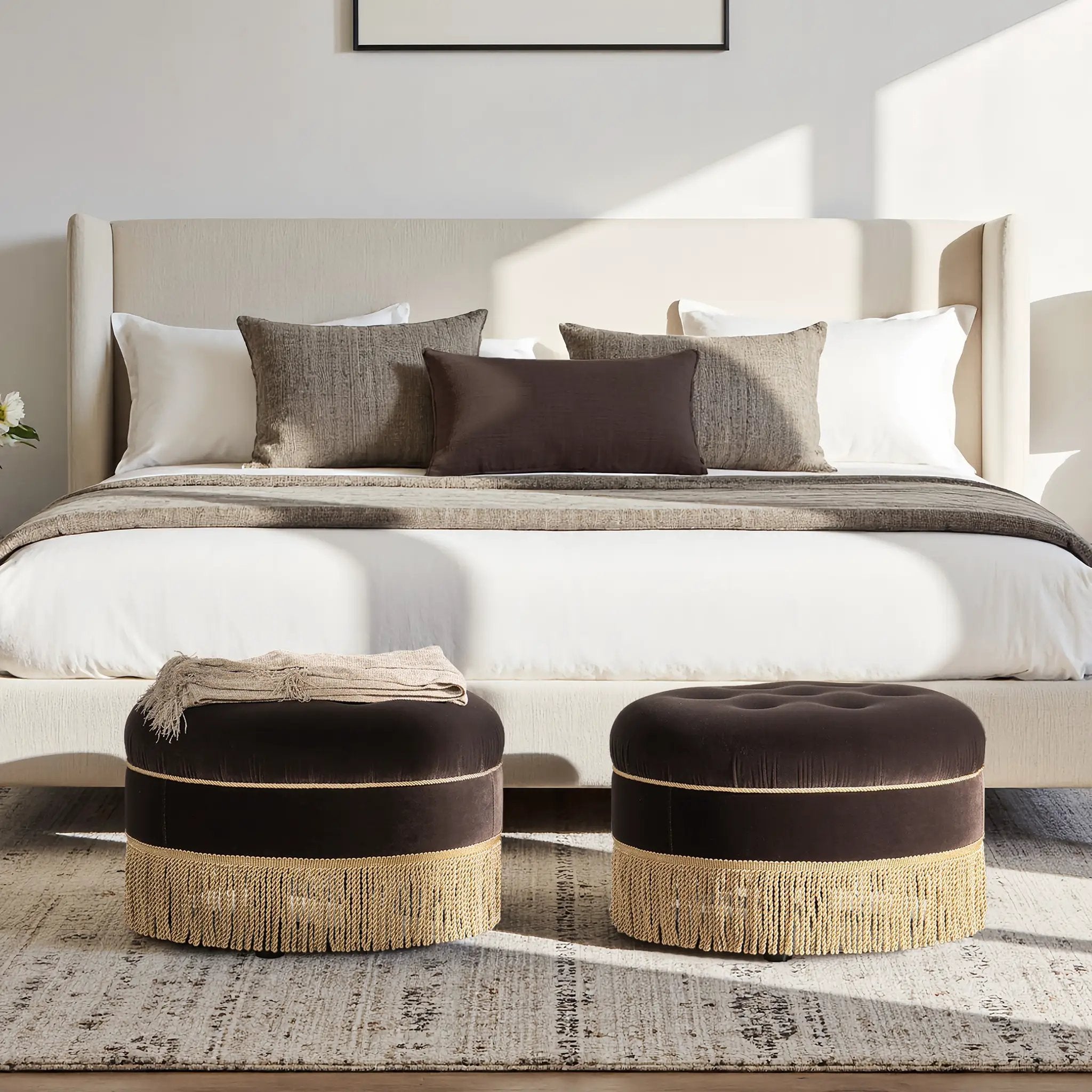 Yolanda 24" Round Upholstered Accent Ottoman - Deep Brown Velvet by HouseOfZazla