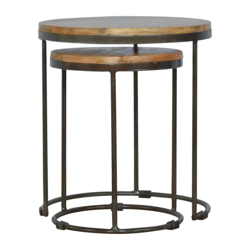 Round Stool Table With Iron Base (Set of 2) - Brown / Black by Unique Piece Furniture