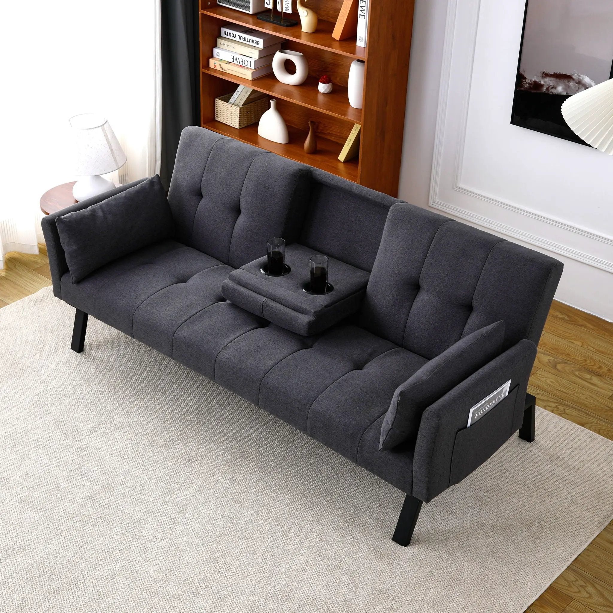 Sofa Bed With Foldable Design And Cup Holder by Unique Piece Furniture