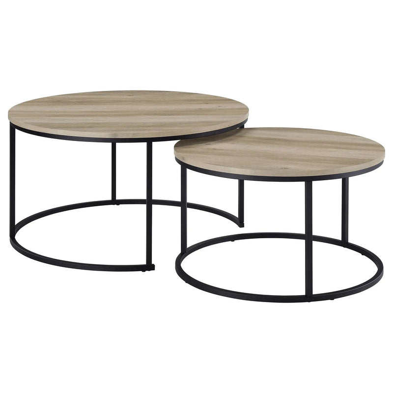 Lainey 2-piece Round Nesting Coffee Table Distressed Pine by Unique Piece Furniture