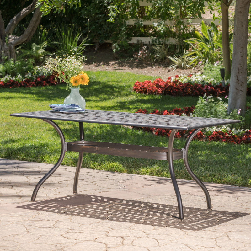 Enchantia Outdoor Rectangular Dining Table with Weave Tabletop and Flared Legs - Copper by HouseOfZazla