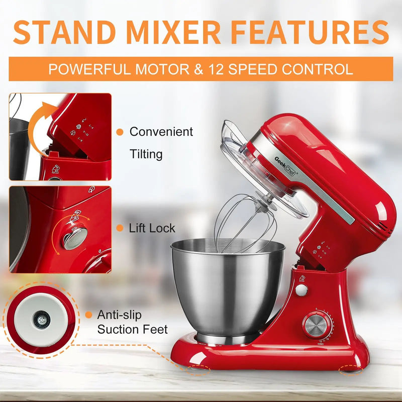 Geek Chef Electric Stand Mixer, 4.8QT, 12 Speeds Tilt-Head by HouseOfZazla