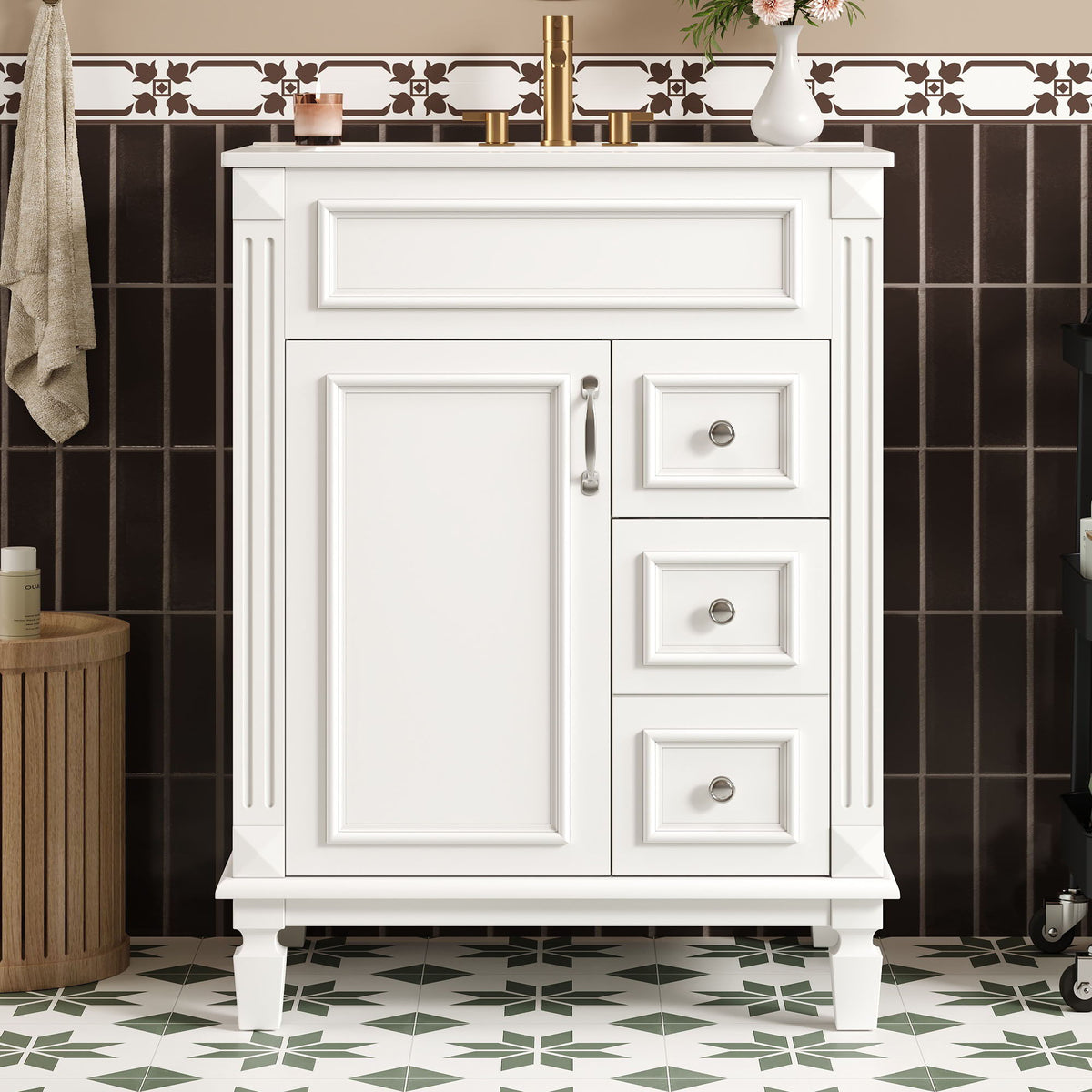 Bathroom Vanity With Sink, Compact Cabinet & 2 Drawers And Adjustable Shelf, photo 40 of 40