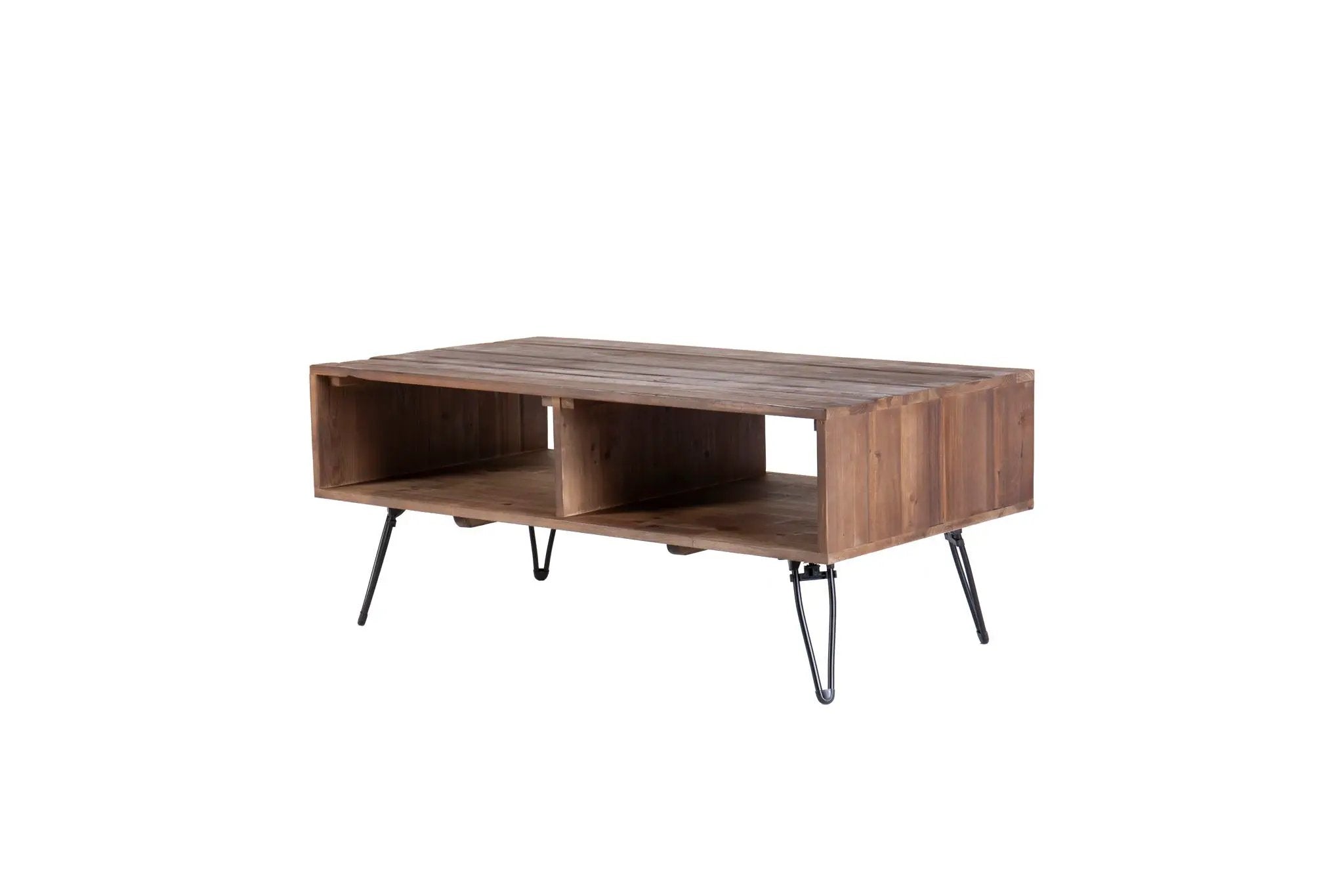 Reclaimed Wood Cocktail Table With Open Storage For Living Room, Metal Legs, Foldable - Black / Natural by HouseOfZazla