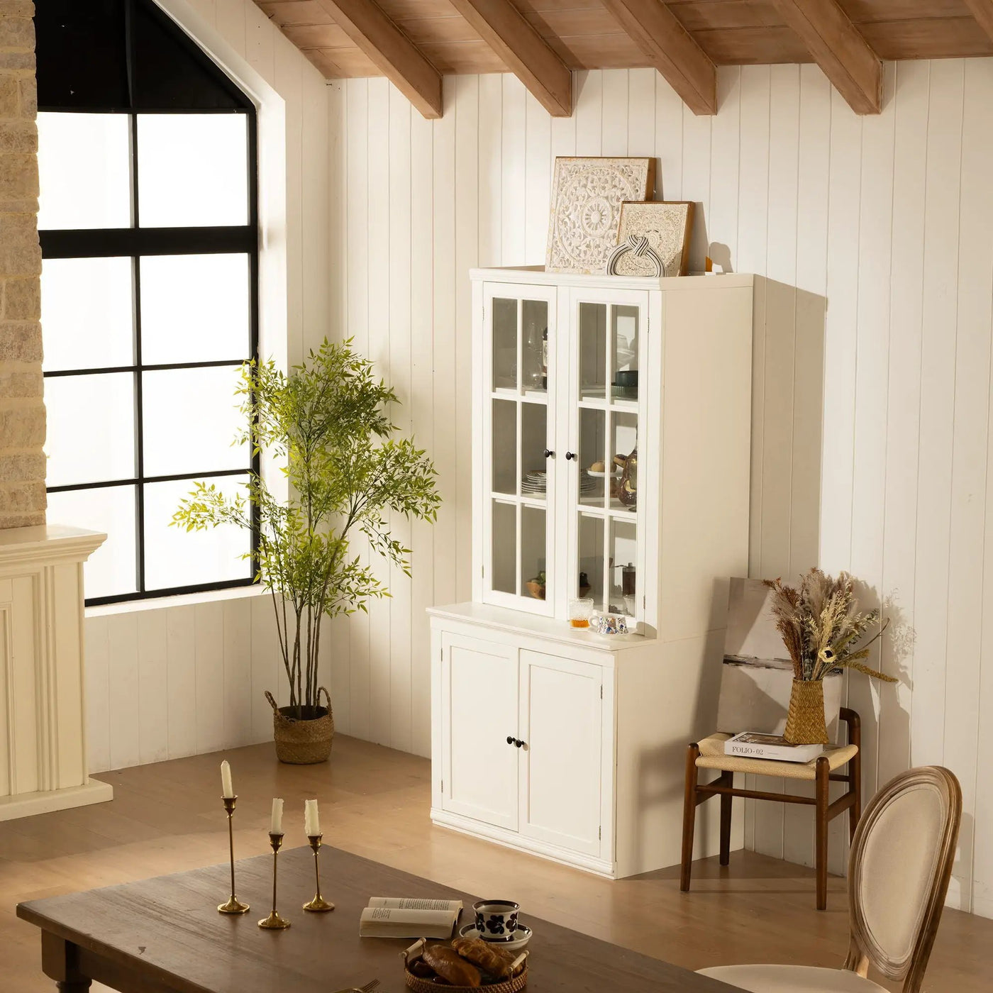 Retro Style Hutch Cabinet With Glass Door, China Cabinet For Home by HouseOfZazla
