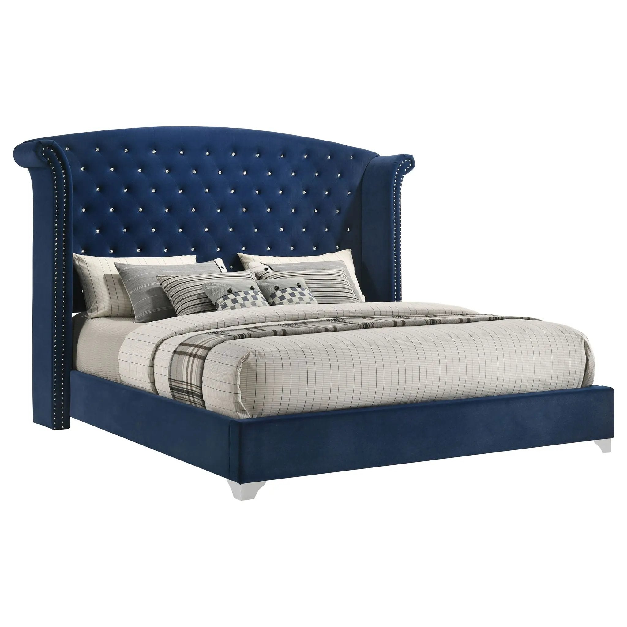 Melody Upholstered Eastern King Wingback Bed Pacific Blue by Unique Piece Furniture