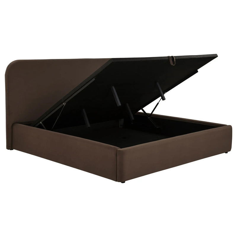 Anders Upholstered Eastern King Storage Lift Platform Bed Chocolate by Unique Piece Furniture