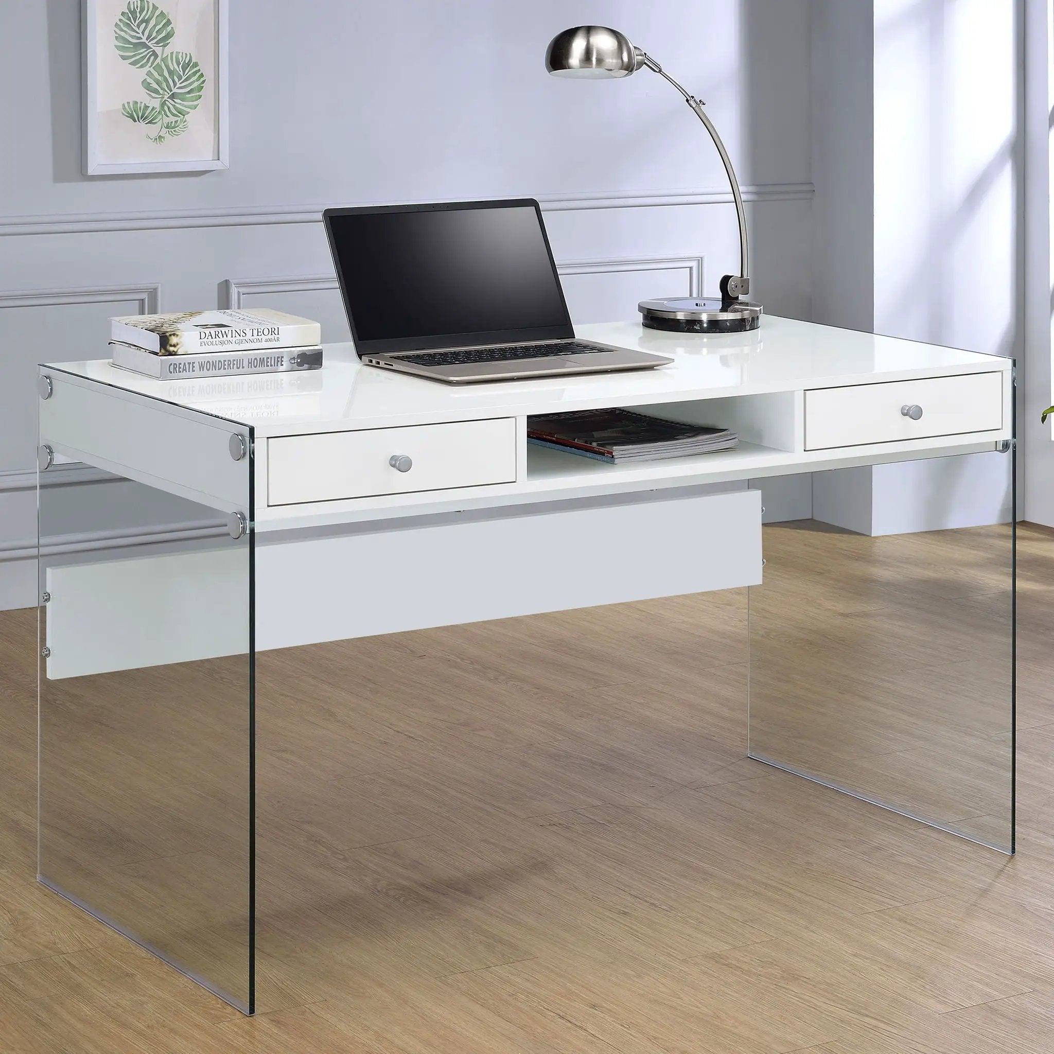 Dobrev 48-inch 2-drawer Writing Desk White High Gloss by Unique Piece Furniture