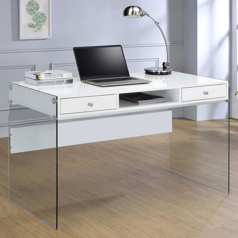 Dobrev 48-inch 2-drawer Writing Desk White High Gloss by Unique Piece Furniture