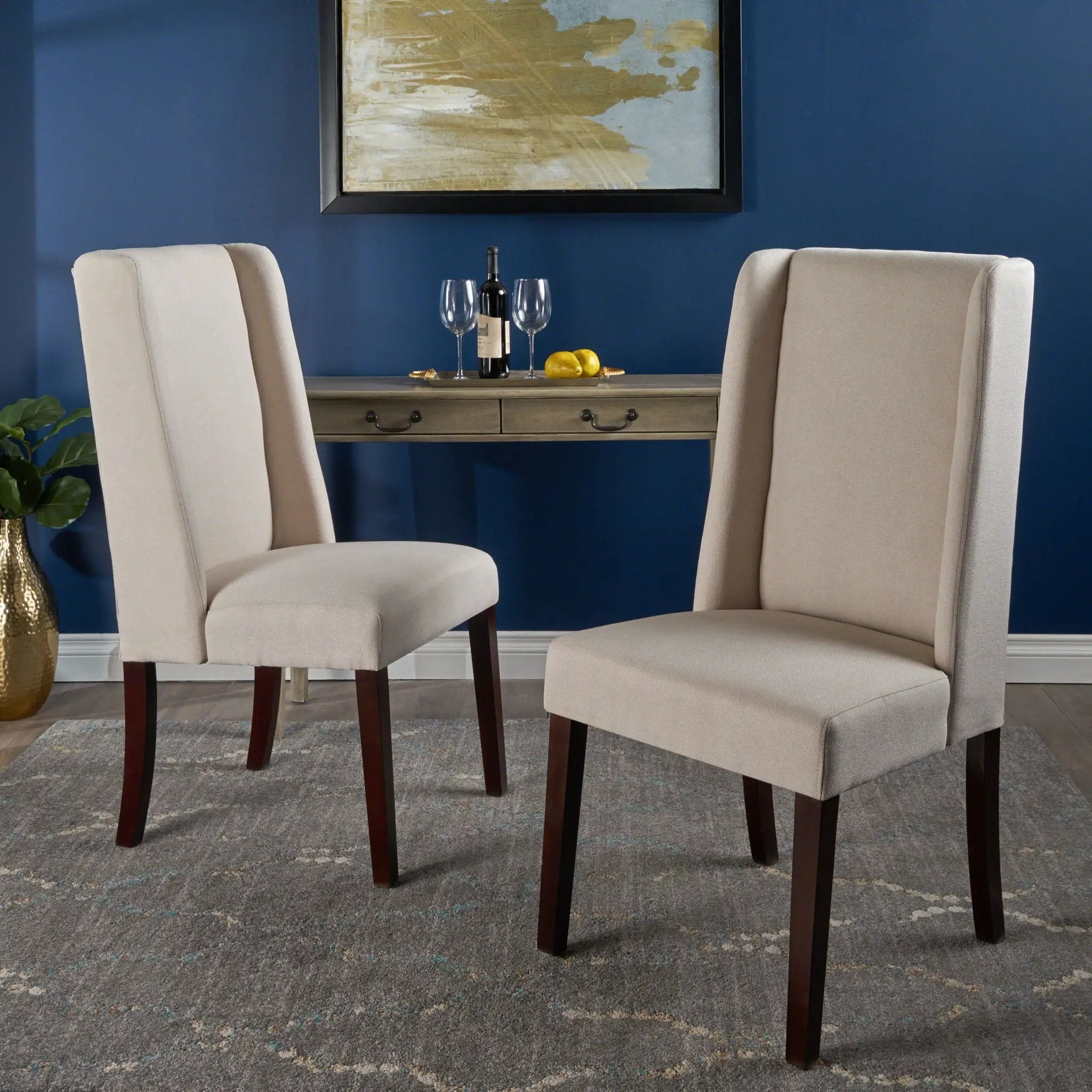 Modern Wingback Dining Chair (Set of 2) With Upholstered - Ivory by HouseOfZazla