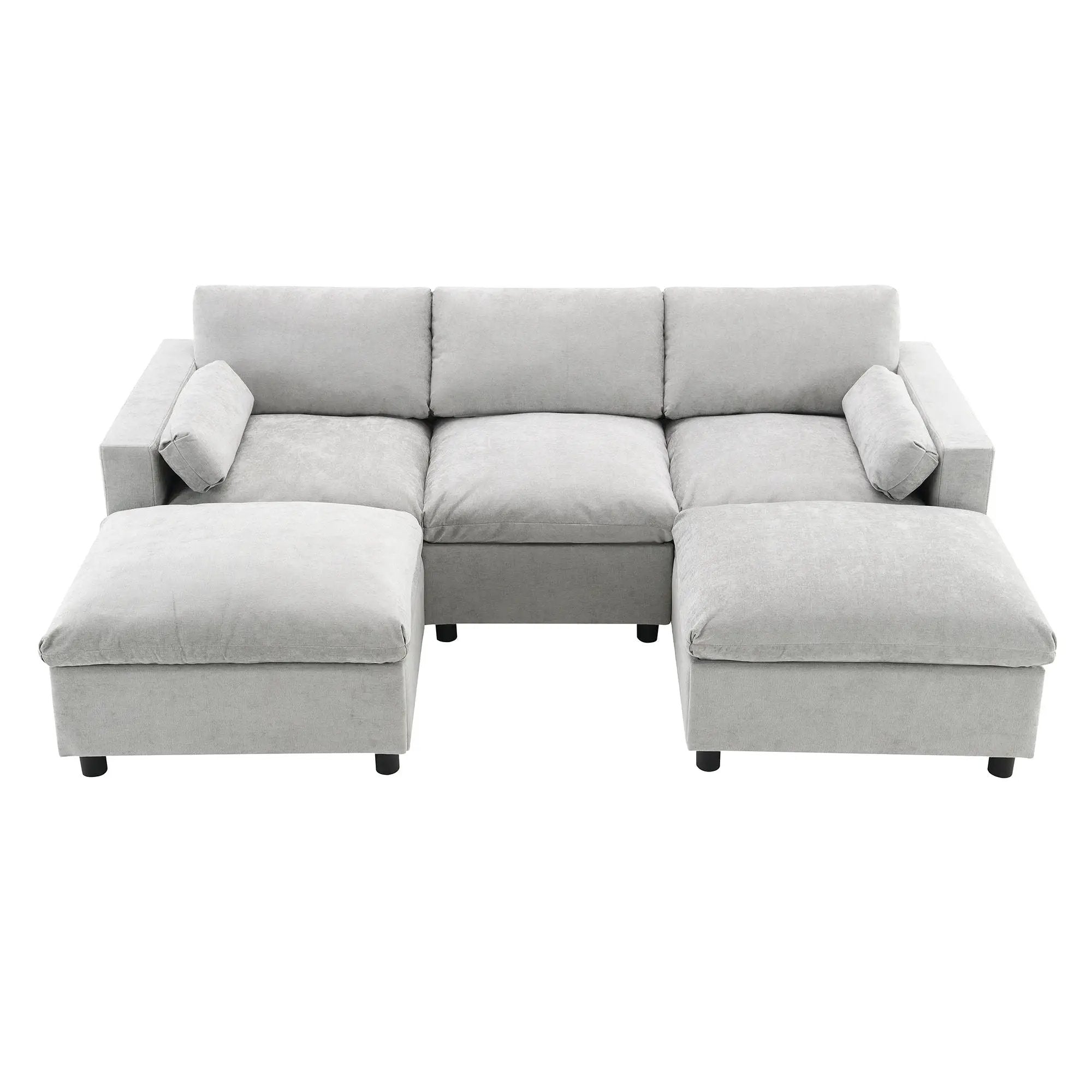 Modular Sectional With Storage Pockets, 5 Seat U Shaped Couch Set With Pillows, Free Combination Modern Cloud Sofa With 2 Movable Ottoman by HouseOfZazla