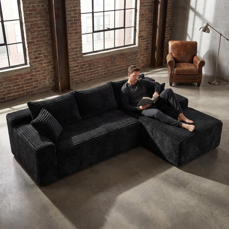 Corduroy Sectional Sofa with L-Shape Chaise - 106.3" Cloud Modular in Charcoal, photo 2 of 10