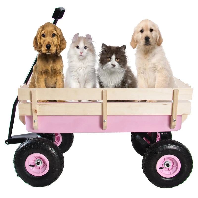 Outdoor All Terrain Garden Wagon with Wooden Railings and Pneumatic Tires by HouseOfZazla