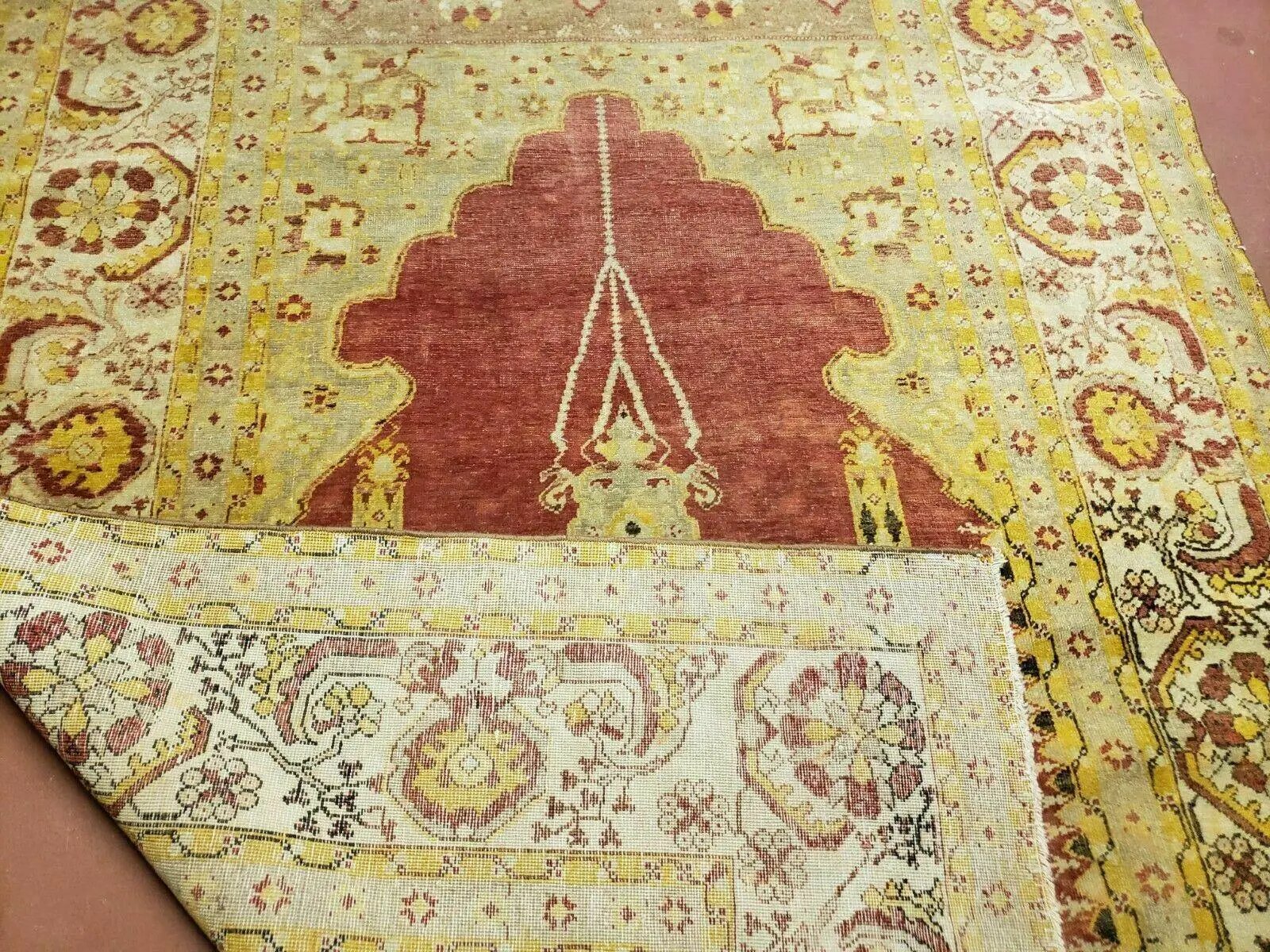 4' 5" X 7' Antique HandmadeTurkish Prayer Melas Oushak Wool Rug Mehrab Nice by Jewel Rugs