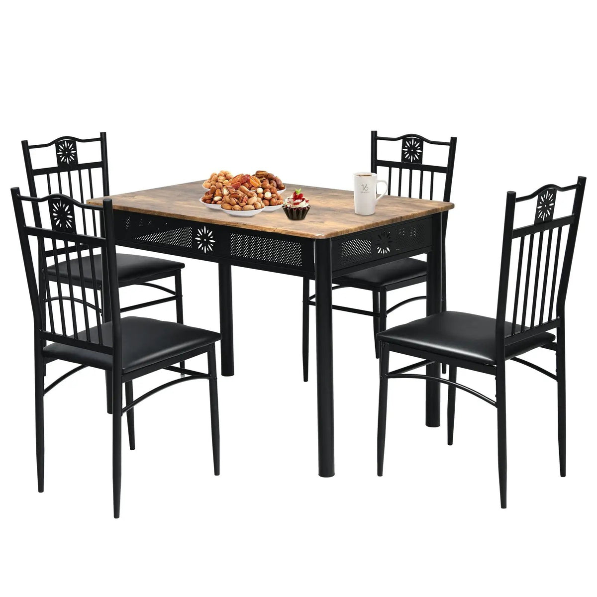 5 Pcs Dining Set Wood Metal Table and 4 Chairs with Cushions by DirectDeals