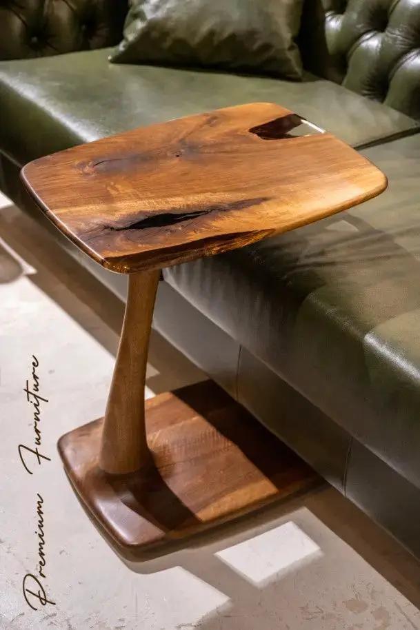 C-Shaped Walnut & Resin End Table with Wheels by Gizz