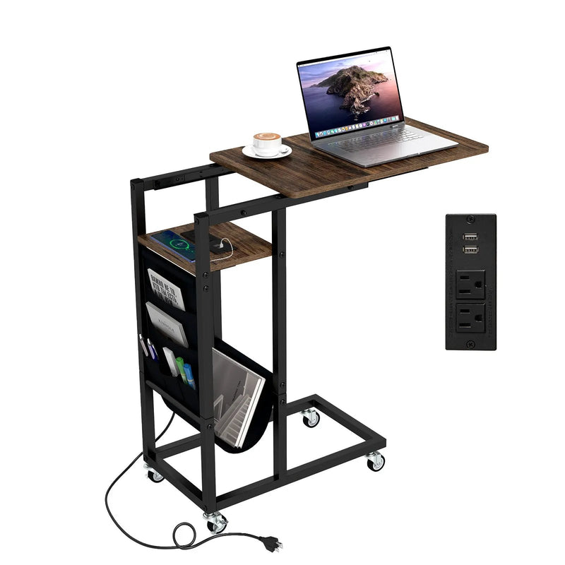 C-shaped End Table with Charging Station and Retractable Tabletop-Coffee by DirectDeals