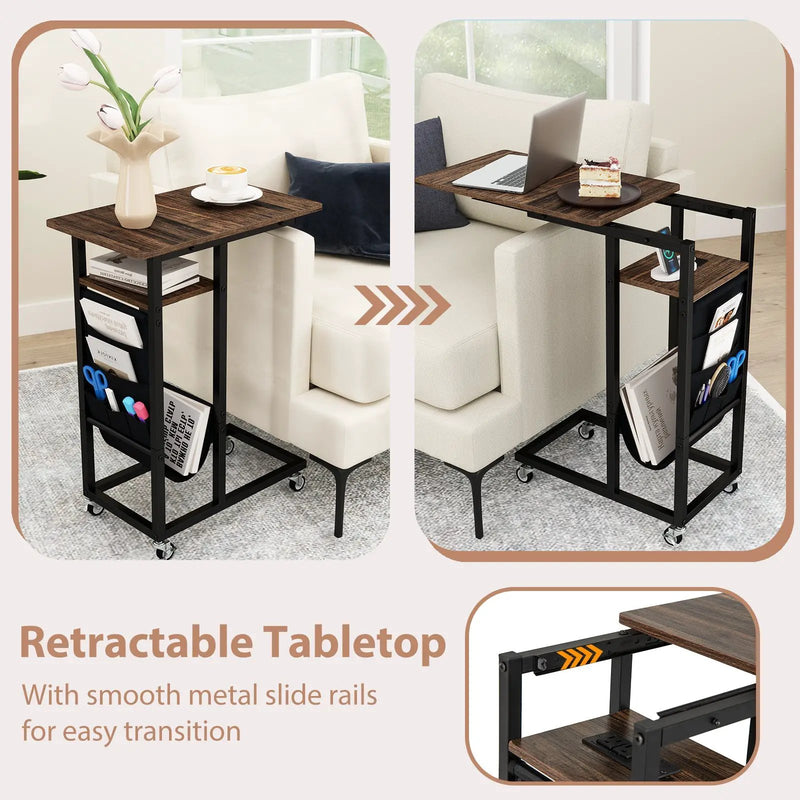 C-shaped End Table with Charging Station and Retractable Tabletop-Coffee by DirectDeals