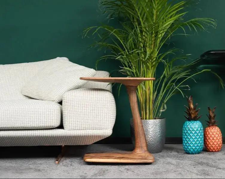 C-Shaped Walnut & Resin End Table with Wheels by Gizz