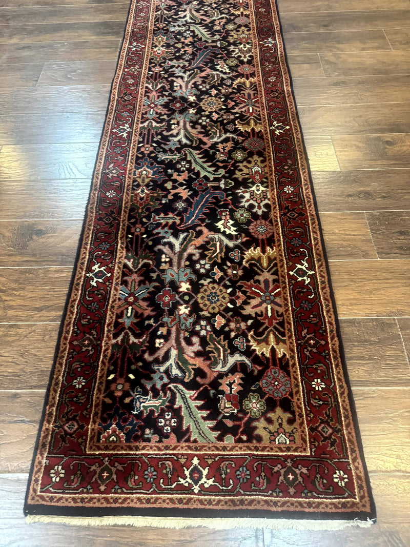 Indo Persian Runner Rug 2.7 x 13, Navy Blue and Red, Allover Floral, Wool, 13ft Runner by Jewel Rugs
