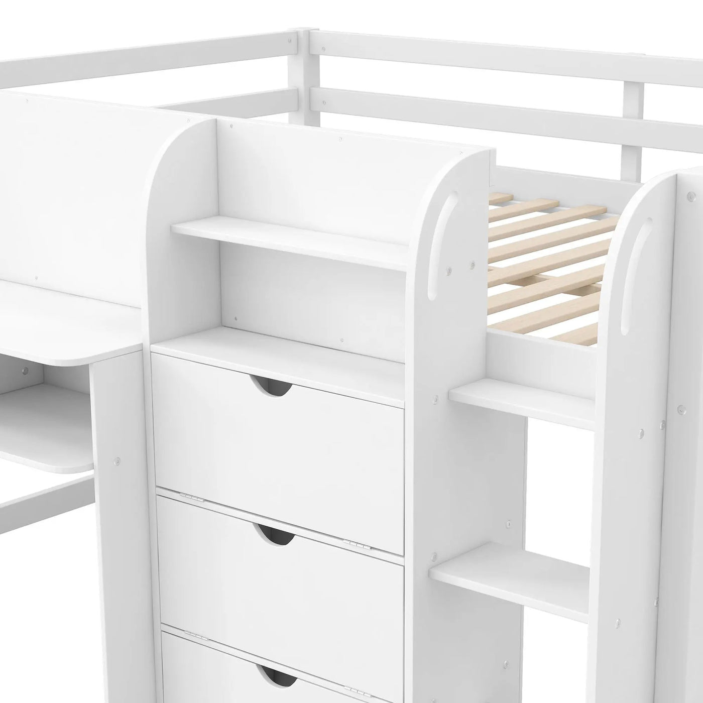 Low Loft Bed With Built In Desk, Storage Cabinets, Open Bookcase And Doodle board by HouseOfZazla