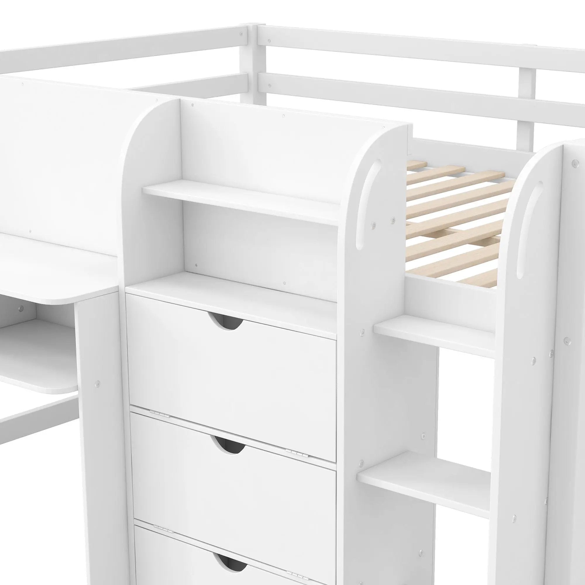 Low Loft Bed With Built In Desk, Storage Cabinets, Open Bookcase And Doodle board by Unique Piece Furniture