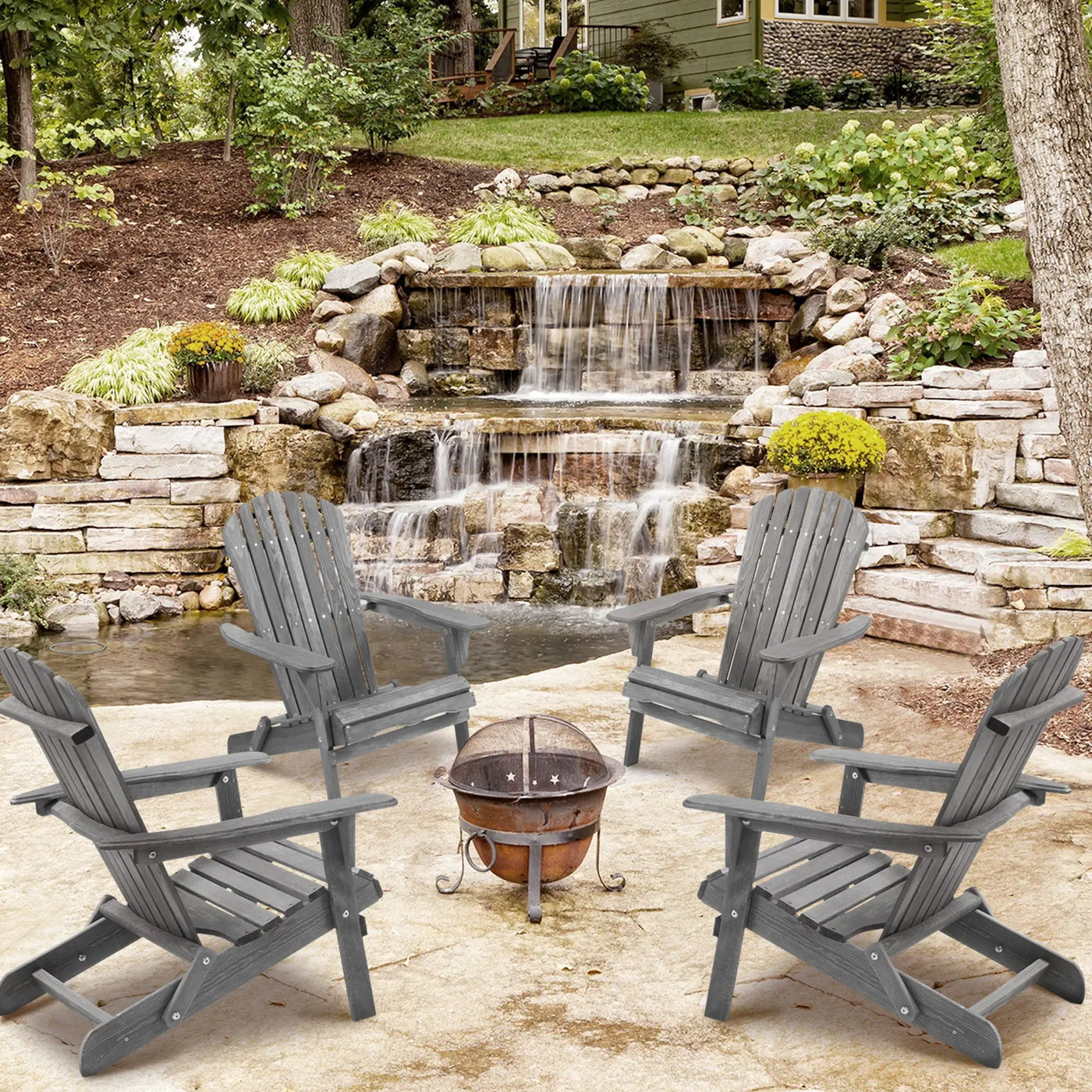 Lounge Patio Chair For Garden Outdoor Wooden Folding Adirondack Chair (Set of 2) Solid Cedar Wood Lounge Patio Chair For Garden by HouseOfZazla