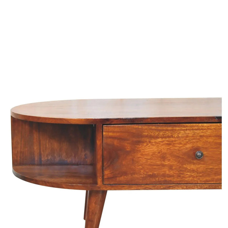 Oval Coffee Table With 1 Drawer - Chestnut by HouseOfZazla