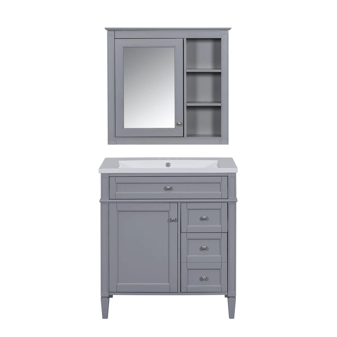 Bathroom Vanity With Top Sink, 2 Doors And 3 Drawers, Freestanding Set With Mirror Cabinet by HouseOfZazla