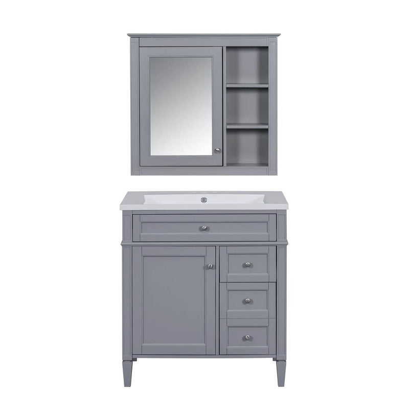 Bathroom Vanity With Top Sink, 2 Doors And 3 Drawers, Freestanding Set With Mirror Cabinet by HouseOfZazla
