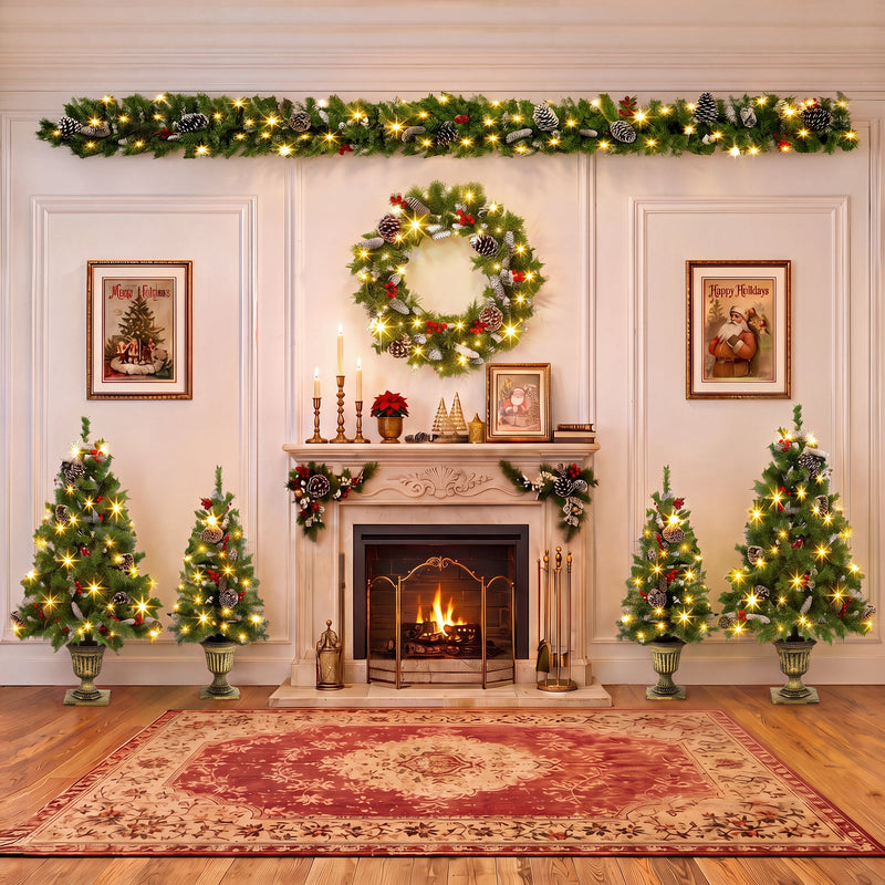 6-Piece Christmas Tree Set with Pre-Lit Wreath and Garland – Warm, photo 9 of 10